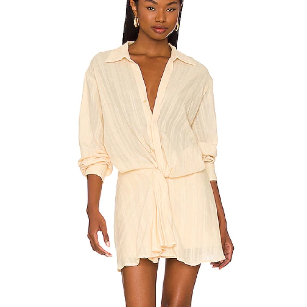 Free People Cream Button-Front Mini Dress